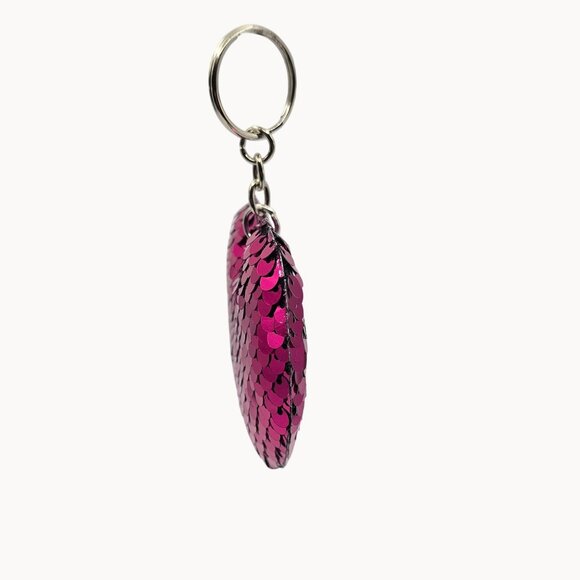 Purple/Pink Flip Sequin Sparkling Large Heart Shaped Keychain Bag Accessory Gift - Picture 3 of 9